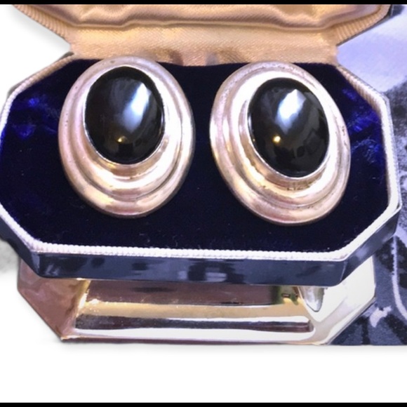 VTG Sterling 925 chunky earrings black onyx Mexixo - Picture 2 of 4